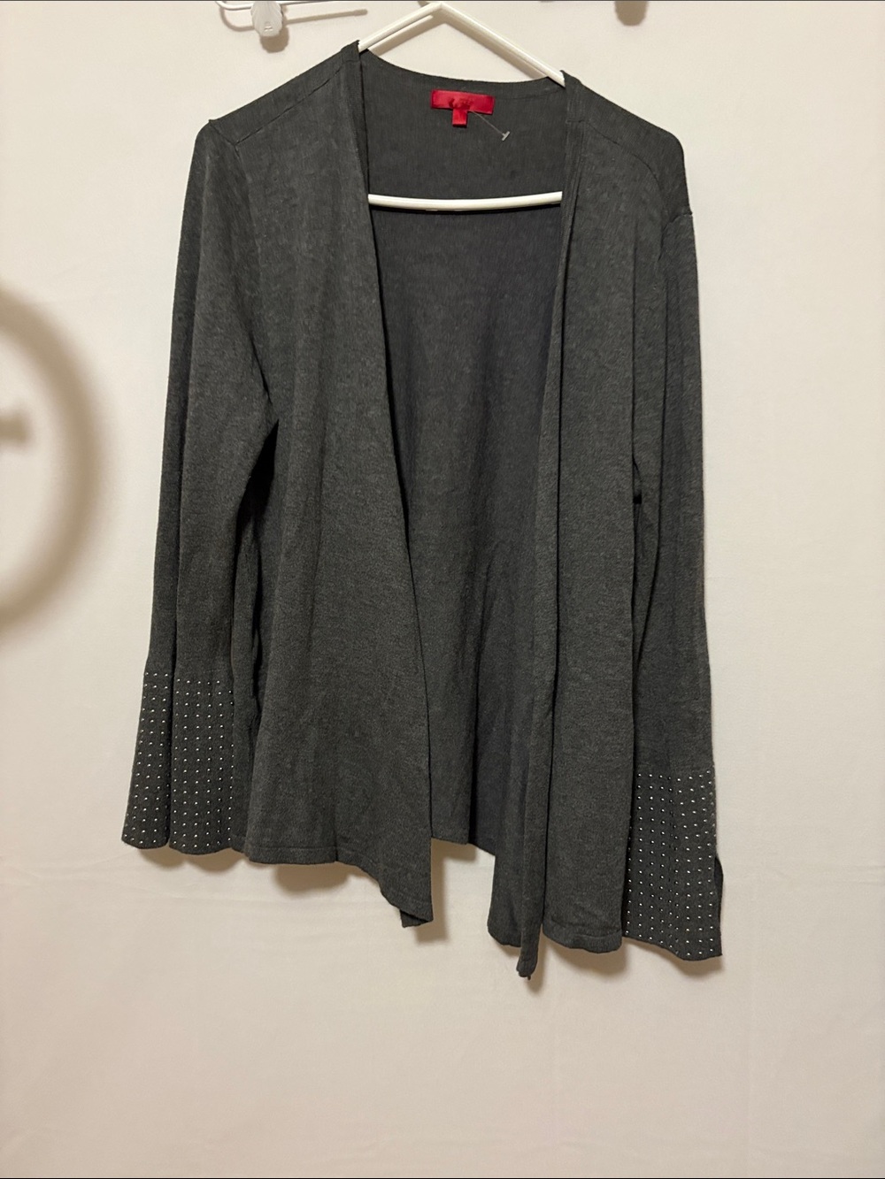 Jennifer Lopez Dark Gray Open-Front Cardigan with Studded Cuffs